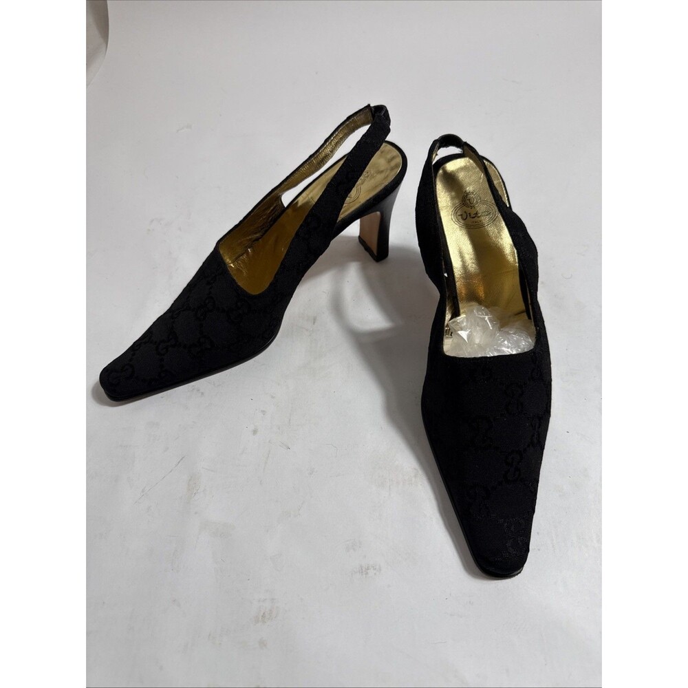 Vito Italian Shoes Womens 6.5 Black Sling Back Cloth Upper 3” Heels Leather Sole